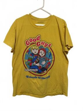 Chucky Good Guys Friends 'Til The End Yellow Graphic T-Shirt Size Large